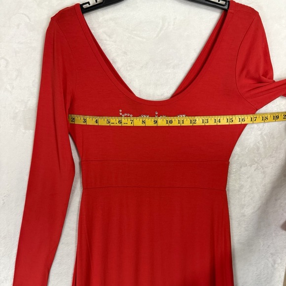 Bebe Long Sleeve Knit Maxi Dress Small Red Swarovski Crystal Rhinestone Logo USA - Picture 13 of 16